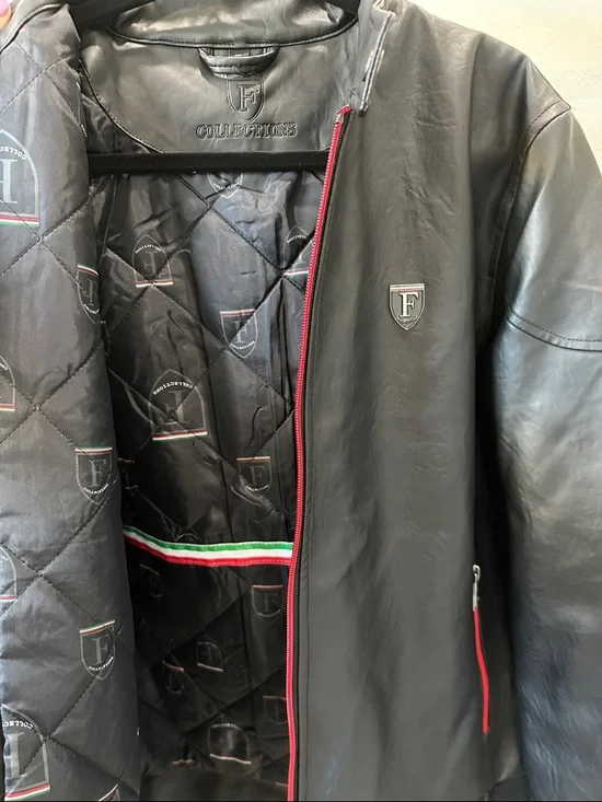 Ferrari Collection Black Leather Jacket with Red Trim - Logo - Picture 3 of 6